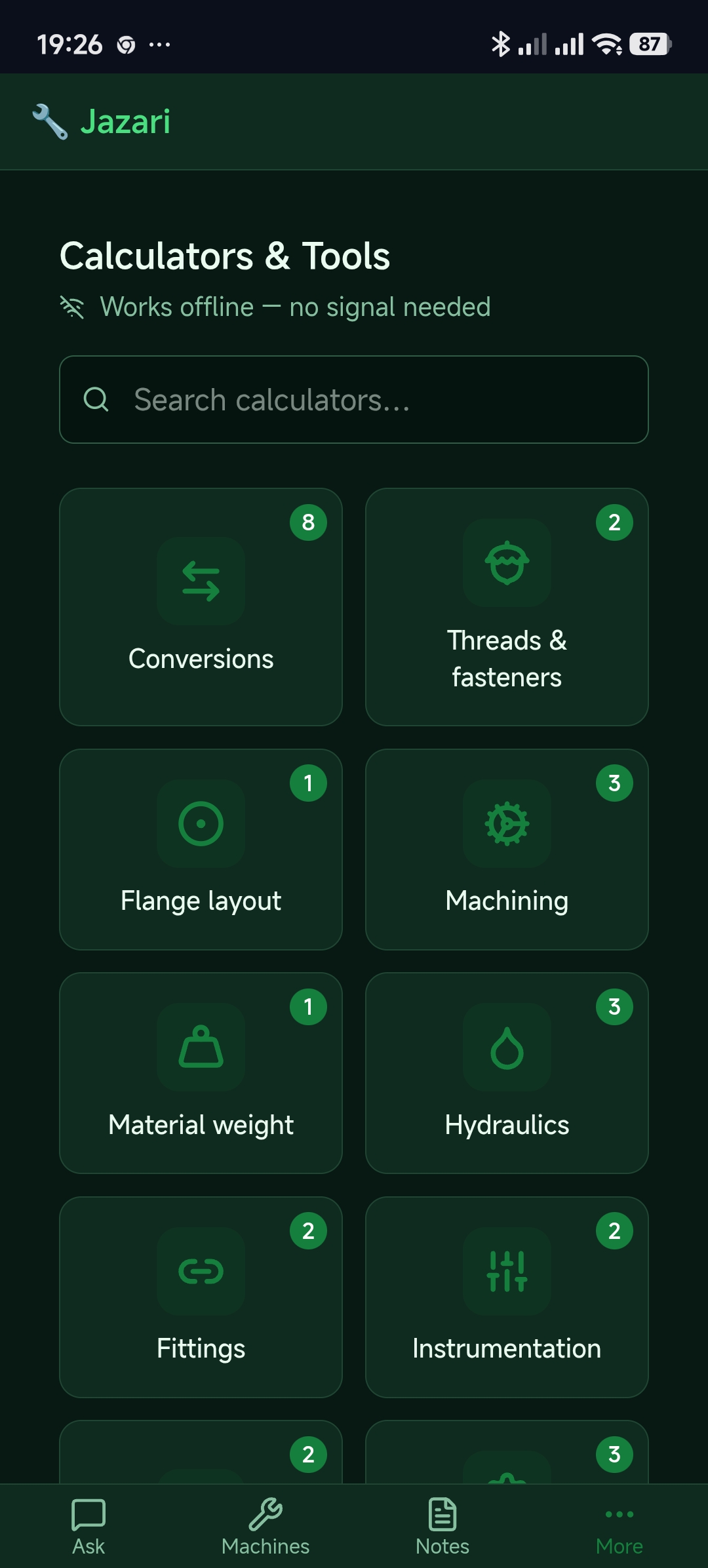 Jazari calculators and tools grid